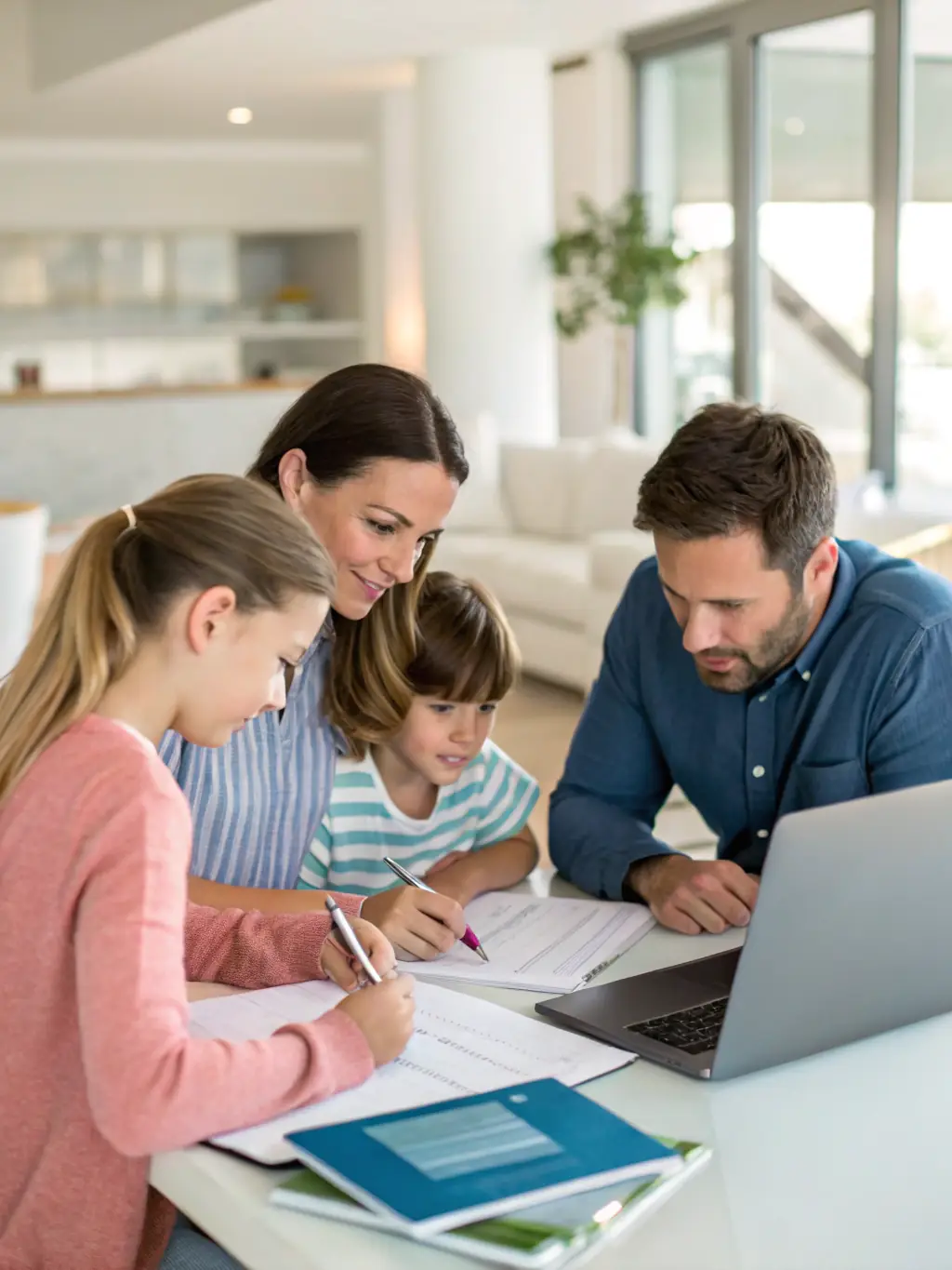 A family discussing insurance options with a financial advisor, highlighting Zhao Consulting's insurance guidance services.