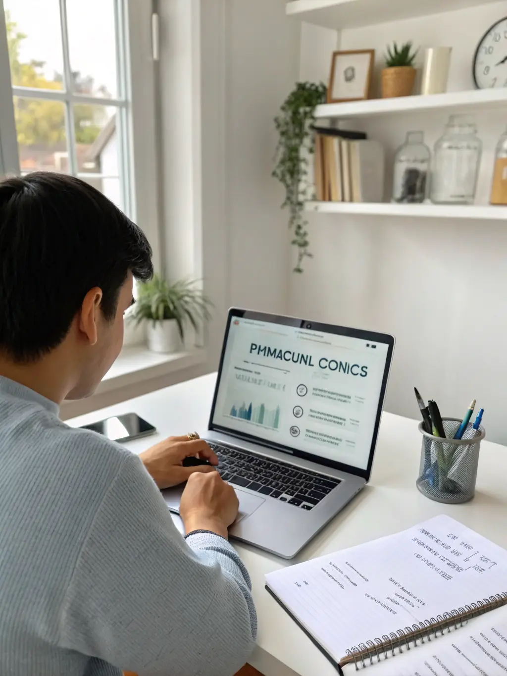 A person reviewing different savings plans on a tablet, with charts and graphs displayed, in a modern office setting, representing Zhao Consulting's personalized savings plan services.