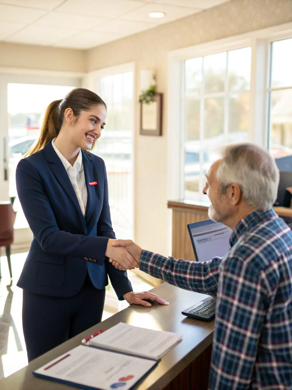 A person shaking hands with a loan officer, symbolizing Zhao Consulting's assistance in securing favorable loan terms for clients.